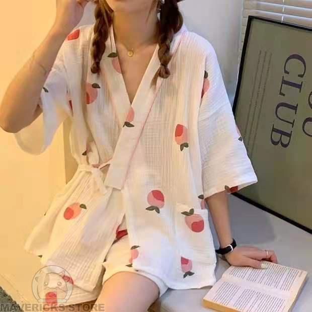 Bộ Đồ Ngủ Ngắn Tay Phong Cách kimono Nhật Bản Cho Nữ