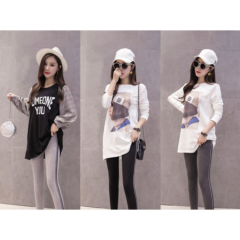 Legging nữ kẻ sọc phối chữ 2 bên