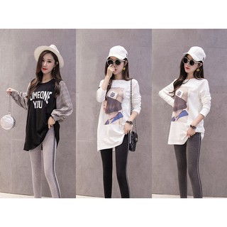 Legging nữ kẻ sọc phối chữ 2 bên