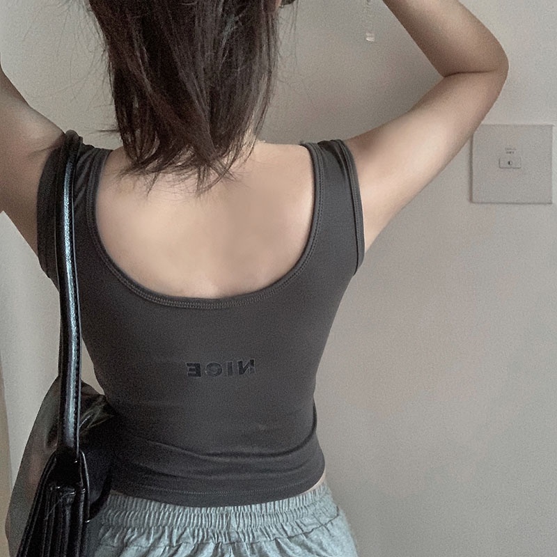 Cocory vn Áo Lửng Không Tay In Chữ Thời Trang Gợi Cảm Cho Nữ