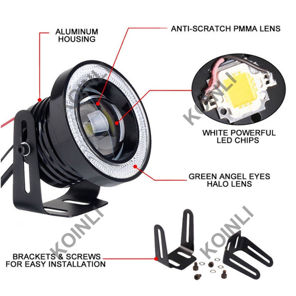 Đèn LED sương mù 4inch 3.5inch 3inch 2.5inch COB ánh sáng trắng/đỏ hình tròn 64MM 76MM 89MM DC12