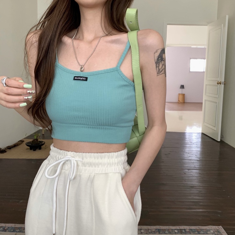 DUNEA Áo Hai Dây Dệt Kim Dáng Ngắn Quyến Rũ Cho Nữ