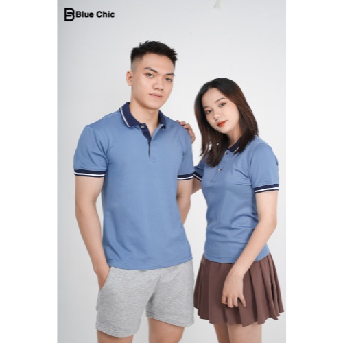 Áo Polo Nữ Màu Xanh Ghi Đá BLUECHIC Cổ Bẻ Vải Poly Cá Sấu Co Giãn Dáng Công Sở Trẻ Trung NF020