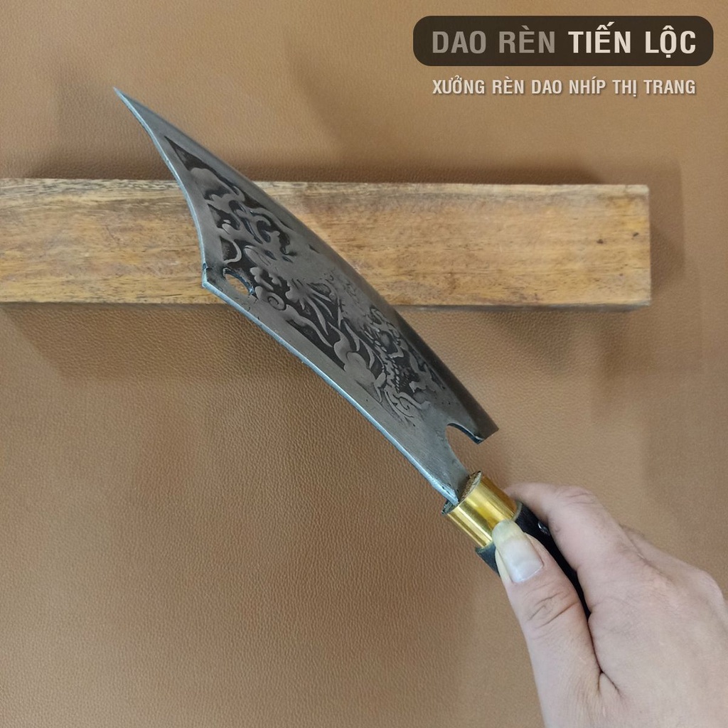Dao Chuyên Chặt Dáng Long Đ.ao - Rèn Từ Thép Nhíp Dập Vân 2 Mặt Siêu Đẹp