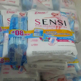 (Hàng tặng) comp2goi băng vệ sinh Diana Sensi siêu mỏng cánh gói 8 miếng( tặng miếng hằng ngày gun )