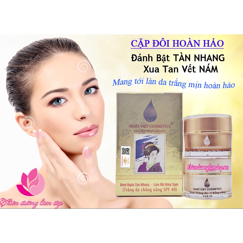 Cặp đôi hoàn hảo 4 in 1 - Kem tàn nhang, Làm mờ nám sạm và Kem trắng da chống nắng SPF-40 SẮC NÉT NGỌC KHANG