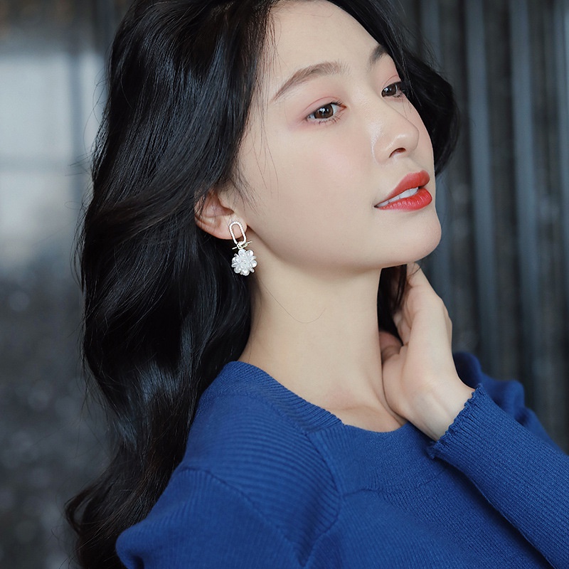 Bông Tai Mạ Bạc 925 Hình Cánh Hoa Trắng Cao Cấp Phong Cách Hàn Quốc