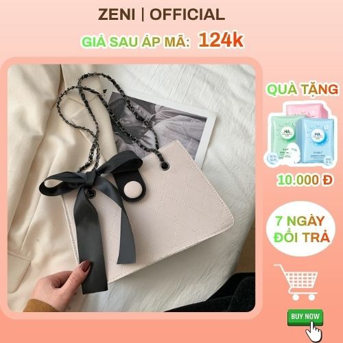 Túi xách đeo chéo nữ vuông dây chuyền túi kẹp nách thắt nơ Hot Trend ZENI SP002