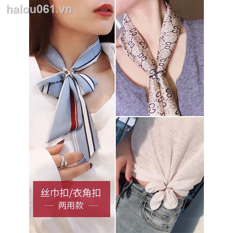 ✿Ready stock✿  Silk scarf buckle corner t-shirt knotted ring Clip dual-use versatile small clothes shawl high-end luxury women s brooch