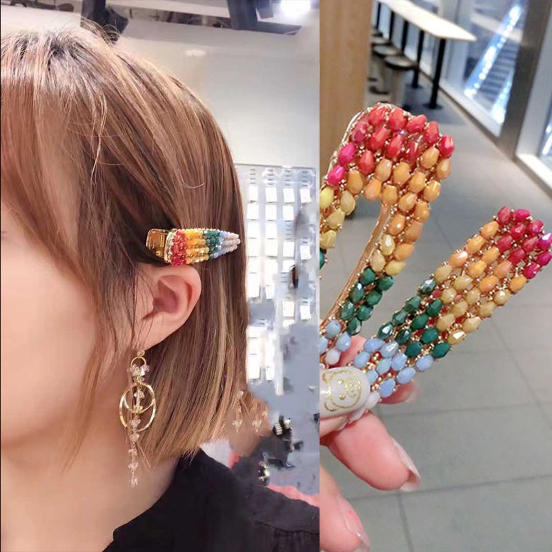 Kẹp Tóc Dạng Hạt Hình Tam Giác Màu Cầu Vồng Phong Cách Hàn Quốc Cho Nữ