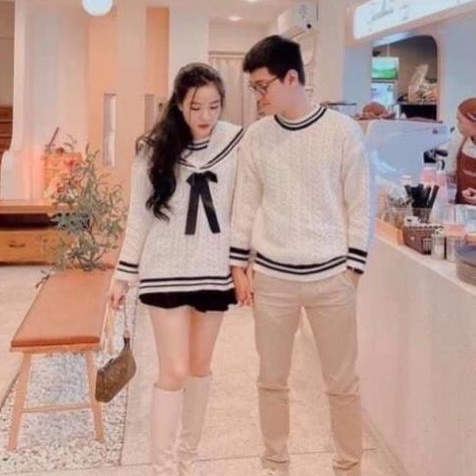Áo Len Đôi Nam Nữ Mùa Đông, Áo Len Nữ Màu Trắng Dài Tay Cổ Thủy Thủ Form Rộng Kiểu Hàn Quốc Chất Len Thừng Dày Dặn. TAMI | BigBuy360 - bigbuy360.vn