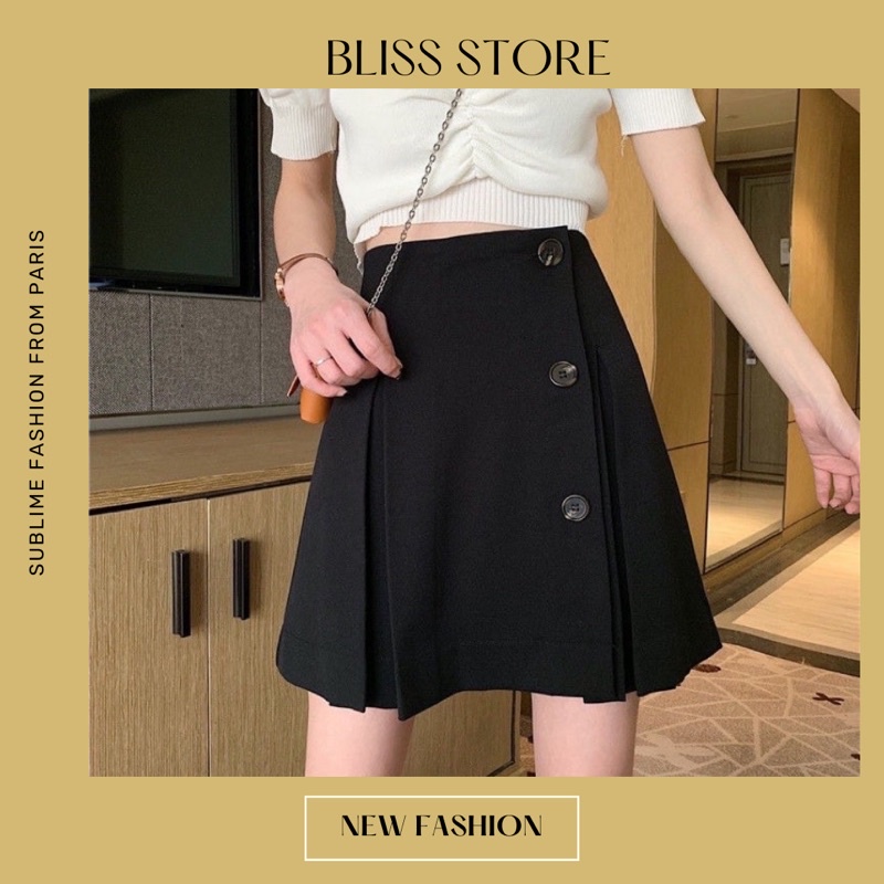 Chân váy chữ A vạt cách điệu có 3 cúc - kèm ảnh thật