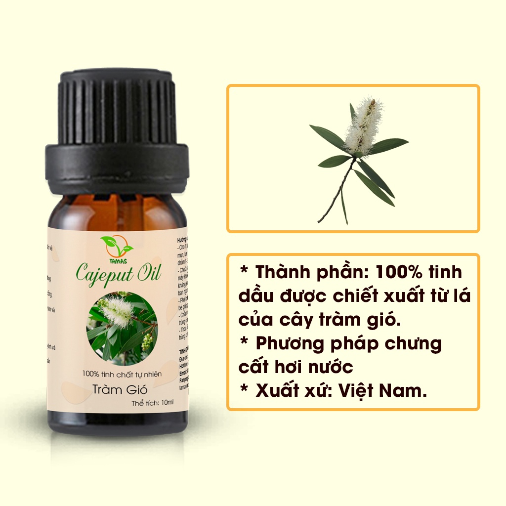 Tinh dầu tràm gió nguyên chất TAMAS 10ml, khử khuẩn, làm ấm cơ thể, xua đuổi côn trùng