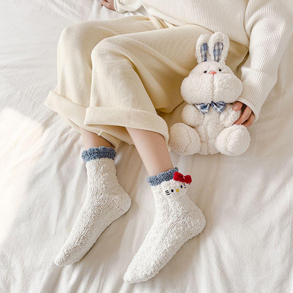 Vớ Cotton San Hô Phối Nhung San Hô Dày Thoáng Khí Thoải Mái Cho Nữ