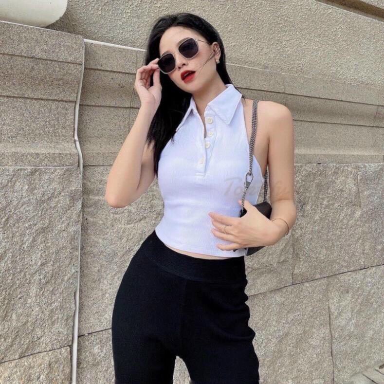 Áo Croptop Không Tay Cổ Bẻ CT49 - Áo ba lỗ sát nách