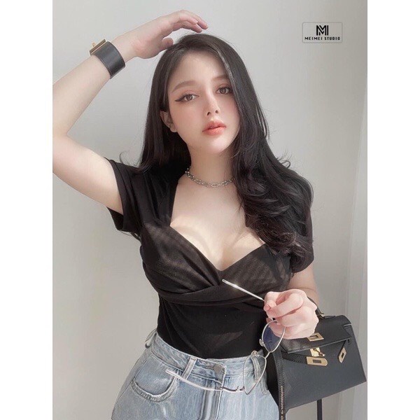 Áo kiểu xoắn ngực ôm body ngắn tay A267