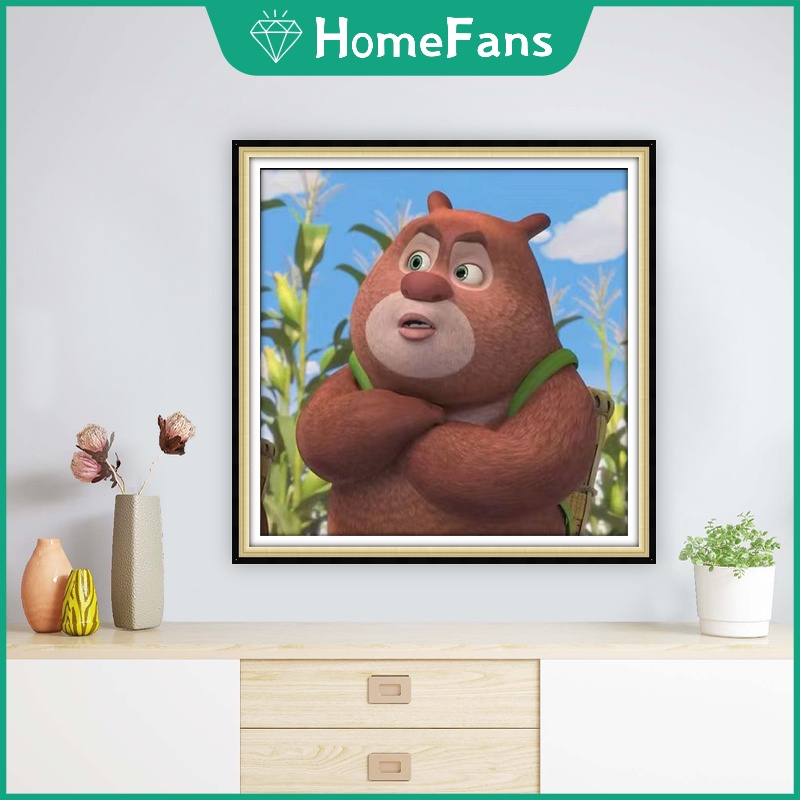 Bộ Tranh Đính Đá 5D Tự Làm Hình Gấu Dễ Thương Kích Thước 30x30cm / 40x40cm / 50x50cm