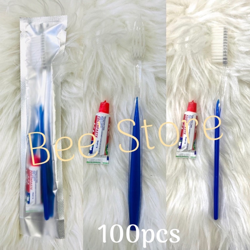 100 bộ bàn chải cán trong xanh biển cước mịn kèm kem đỏ túi bạc c