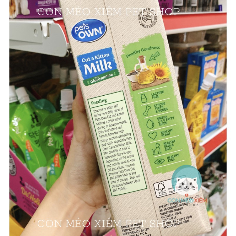 Sữa úc chó mèo Pets own 1L sữa bò dễ tiêu hoá, dinh dưỡng cún mèo lớn bầu con Con Mèo Xiêm