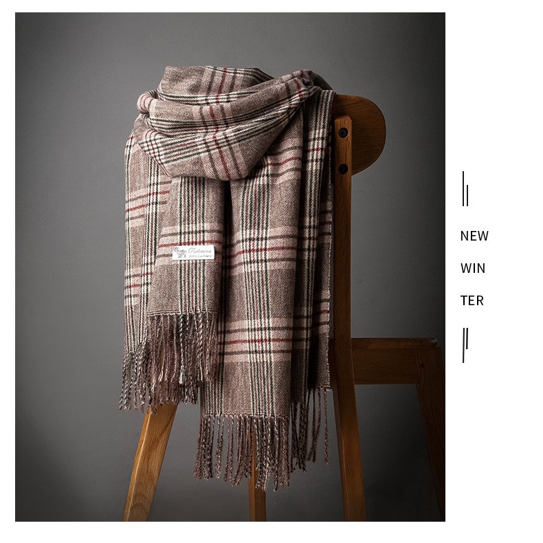 Khăn quàng cổ unisex họa tiết kẻ BBR phong cách Hàn Quốc thời trang, chất len dày dặn ấm áp
