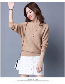 MS089 Áo len cánh dơi cổ thuyền sang trọng