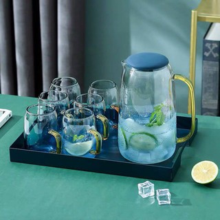 Bình Cốc2960 Thủy Tinh vân xanh chịu nhiệt1400ml, 4 Ly 230ml - BÌNH, CỐC THỦY TINH CHỊU NHIỆT 150 ĐỘ C HÀ BẮC MÃ A87