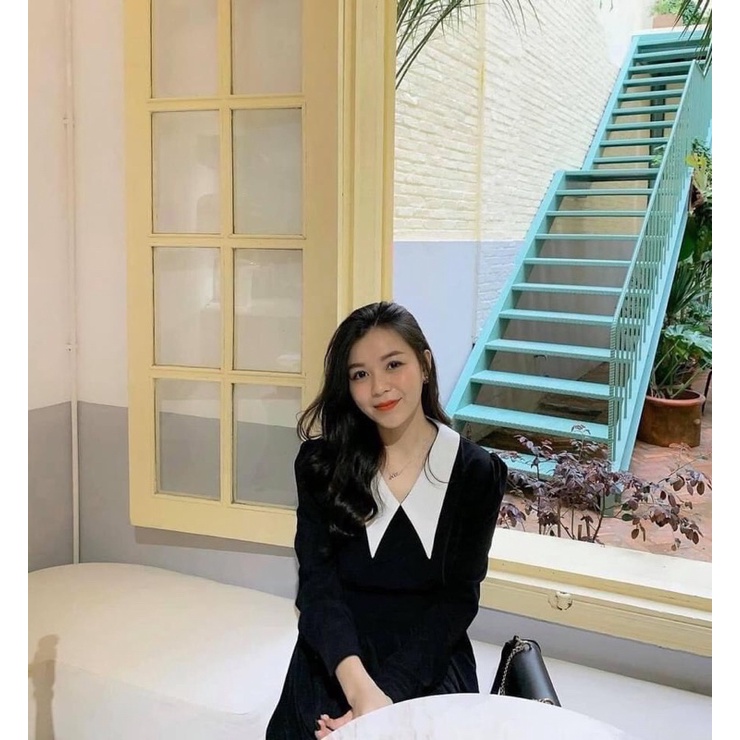 ⚡️BÁN SỈ⚡️Đầm xoè chân xếp ly phối cổ trắng | BigBuy360 - bigbuy360.vn