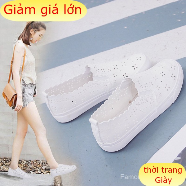 Giày Lười Trắng Thoáng Khí Thoải Mái Cho Nữ