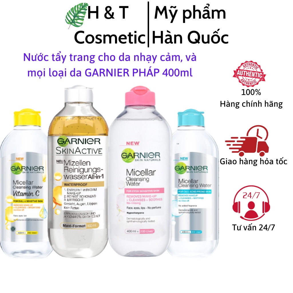 Nước tẩy trang GARNIER cho da dầu da nhạy cảm làm sạch sâu giúp da mềm mịn 400ml