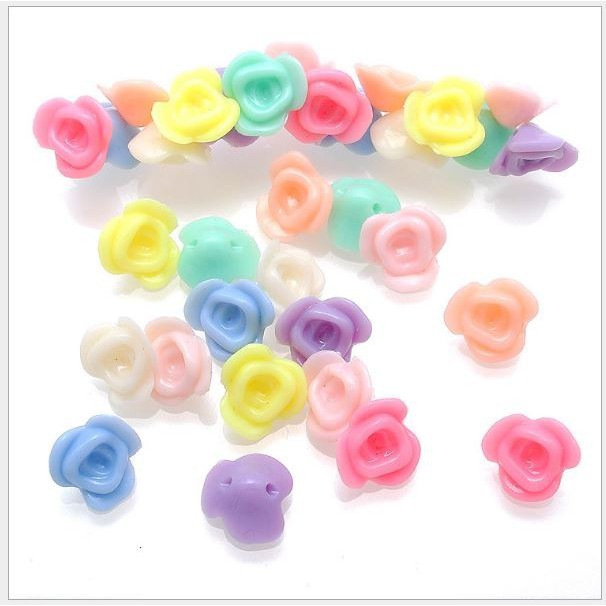 #P117-62 gói 10-50gam hạt nhựa tròn hoa hồng đế nhọn 7x13mm