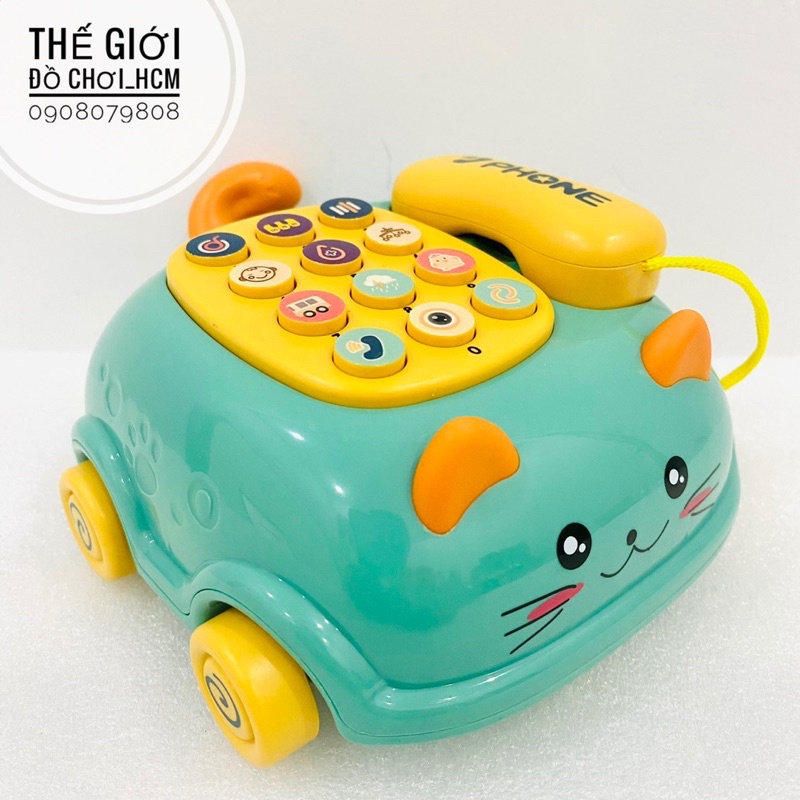 [VỪA MÈO-VỪA Ô TÔ] Điện thoại xe ô tô kéo theo chú mèo cưng có đèn nhạc có quẩy đuôi dễ thương