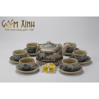 Ấm chén Bát Tràng_Bộ bình trà men rạn giả cổ dáng Nhật