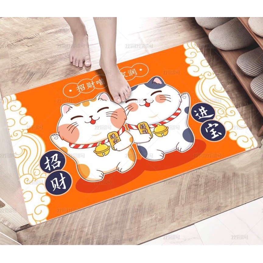 Thảm lau chân 3D 40x60cm,mèo thần tài