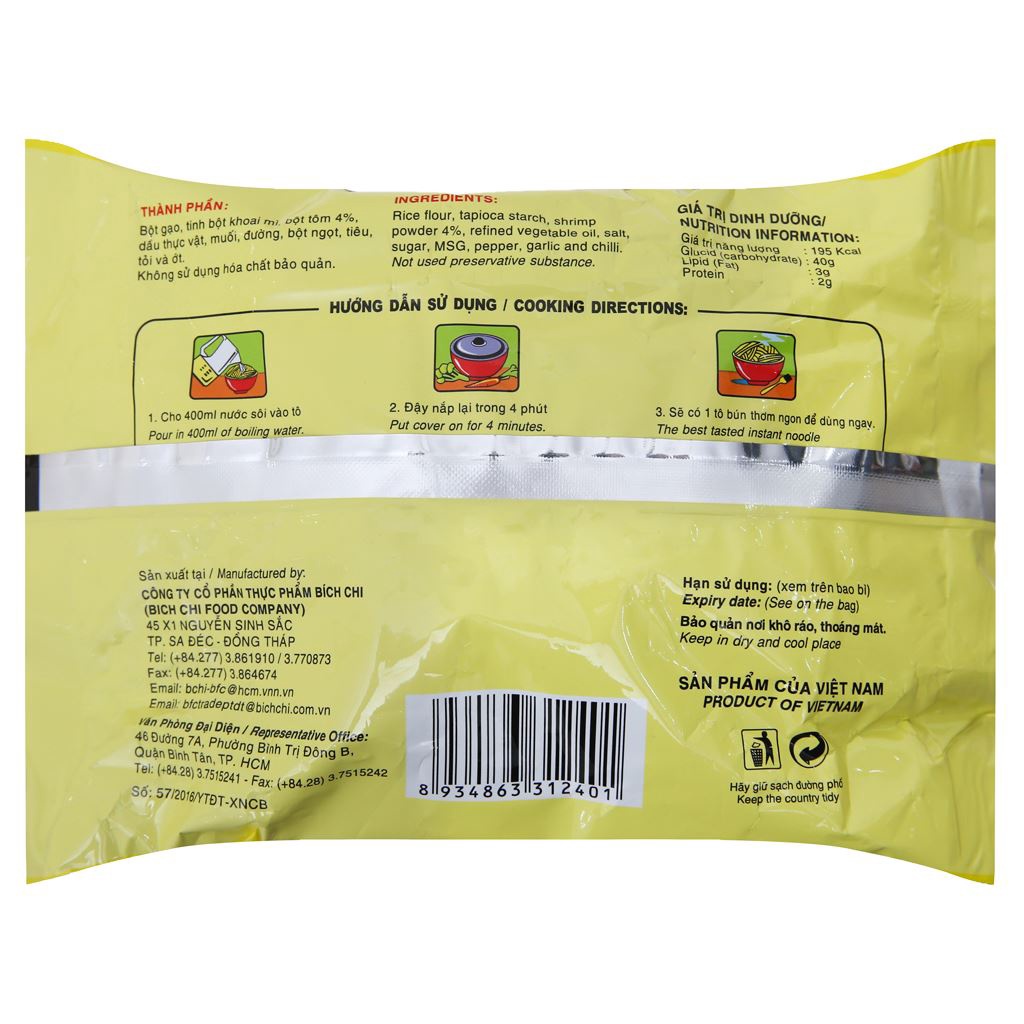 Thùng 30 gói bún tôm Thái Bích Chi 60g