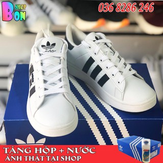 Giày Adidas Trơn 3 Sọc Đen Trắng Size Nam Nữ Tặng Kèm