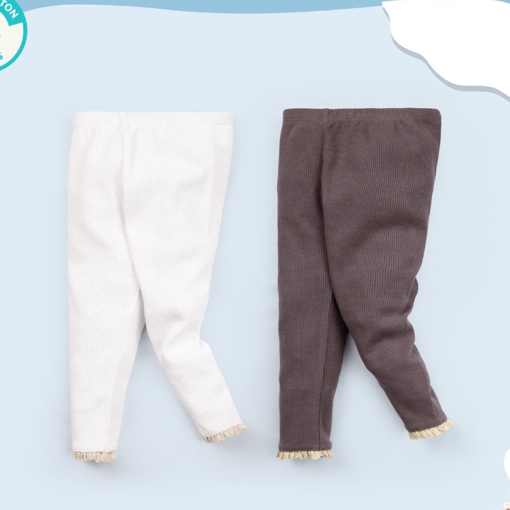 Quần legging bé gái SET 2 cái Mompa 6 tháng - 3 tuổi cotton vải tăm dày dặn co giãn giữ ấm 816