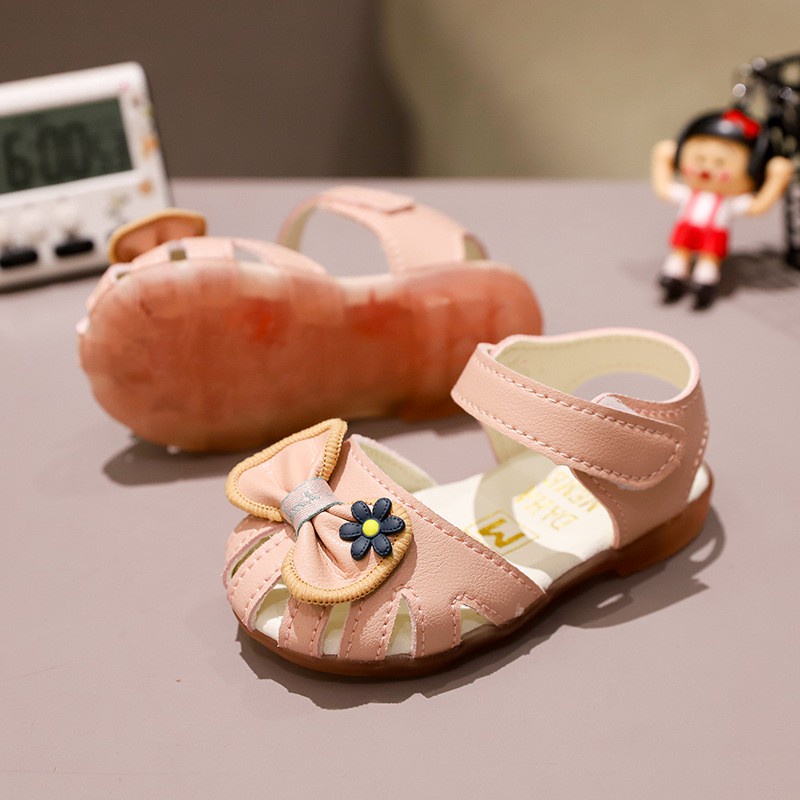 Sandal tập đi bé gái - dép rọ cho bé đính nơ hoa đi êm chân và thấm hút mồ hôi Babybees No A-7
