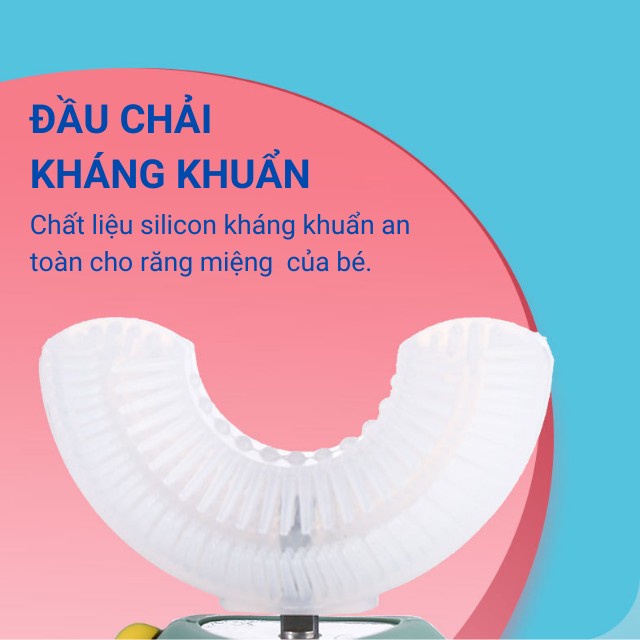 Bàn chải đánh răng điện cho bé chữ u tặng thêm 1 đầu chải, sạc không dây, đèn uv diệt khuẩn trẻ em từ 2 đến 12 dc-29