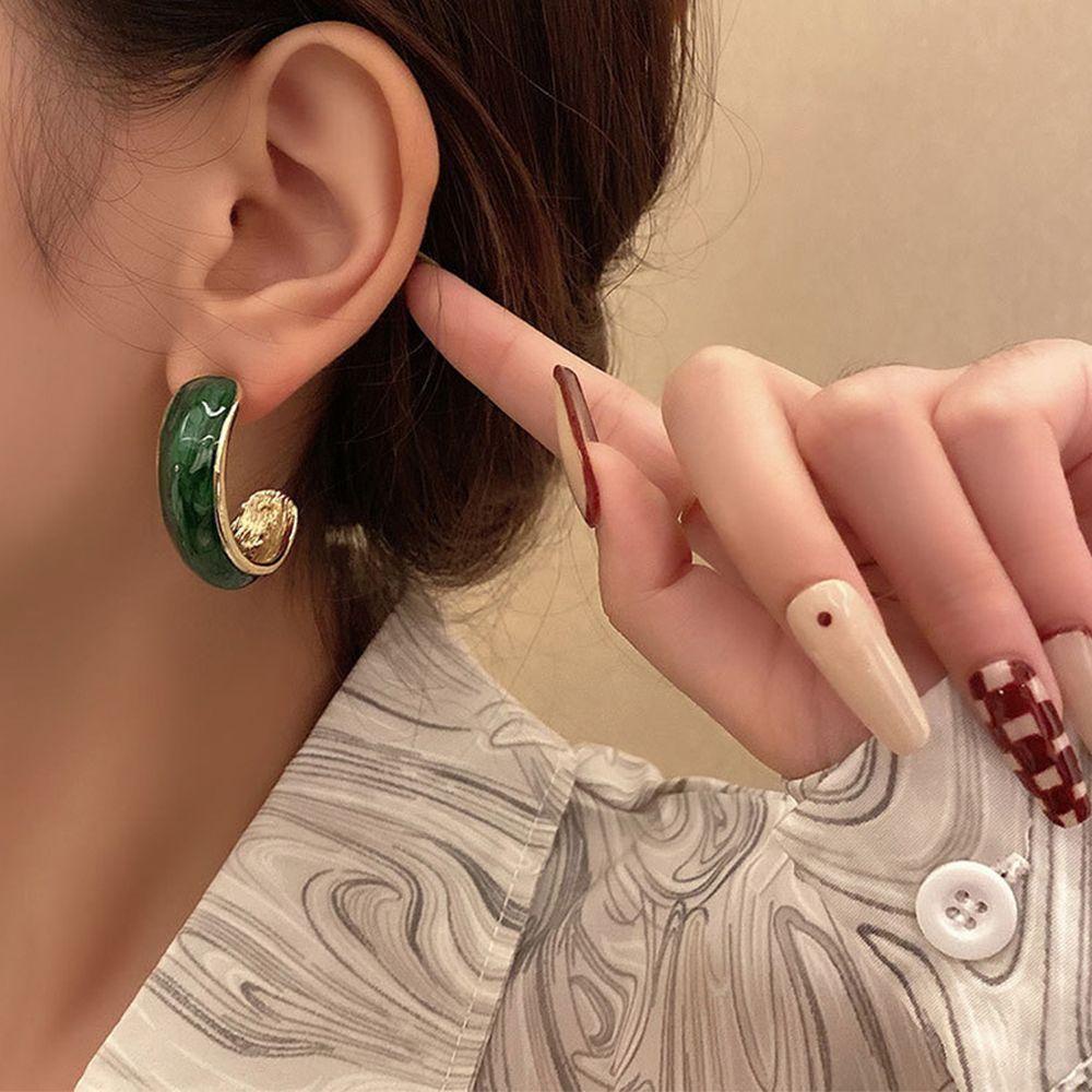 Bông Tai VANES1 Hình Chữ C Màu Sắc Bóng Bẩy Phong Cách Retro Dành Cho Nữ