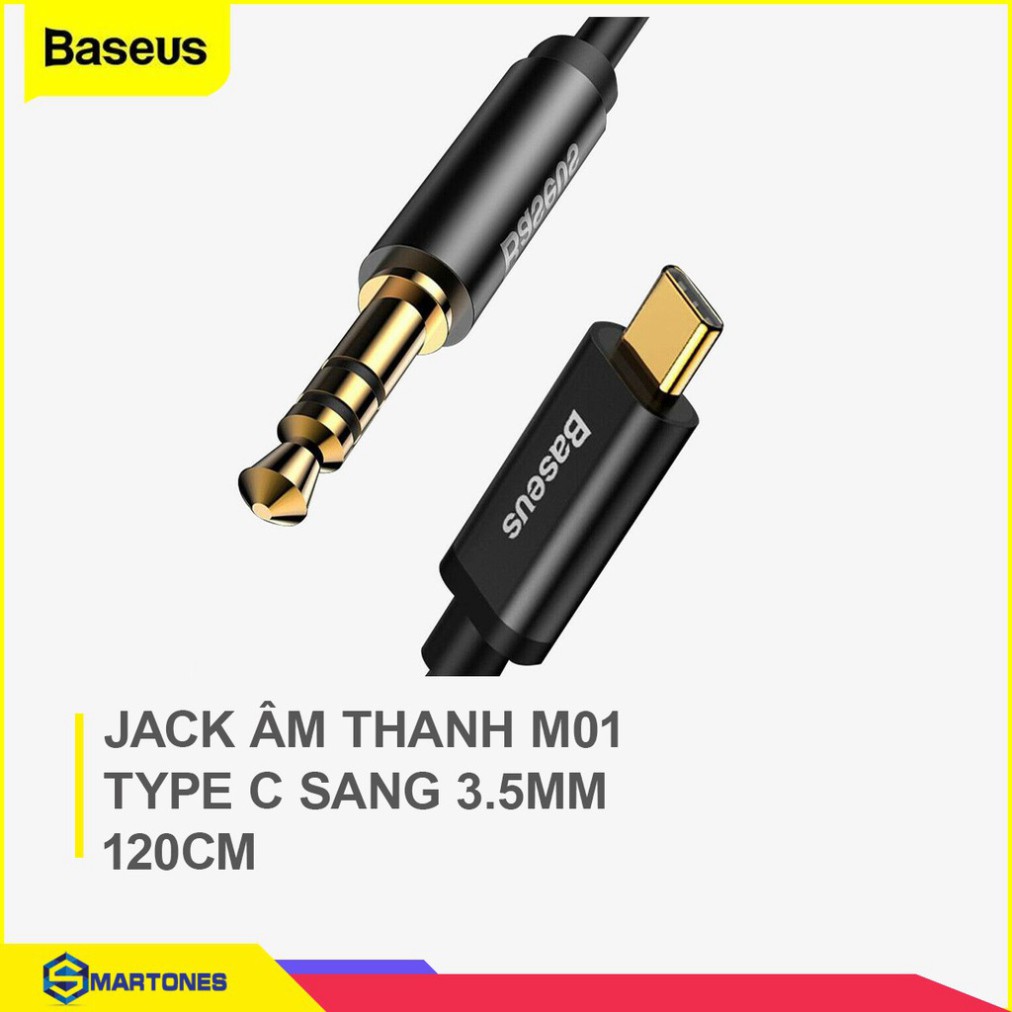 Dây chuyển tín hiệu âm thanh Baseus M1 từ Type C sang AUX 3.5mm dài 120cm , đầu dây mạ vàng cho điện thoại , loa và ô tô