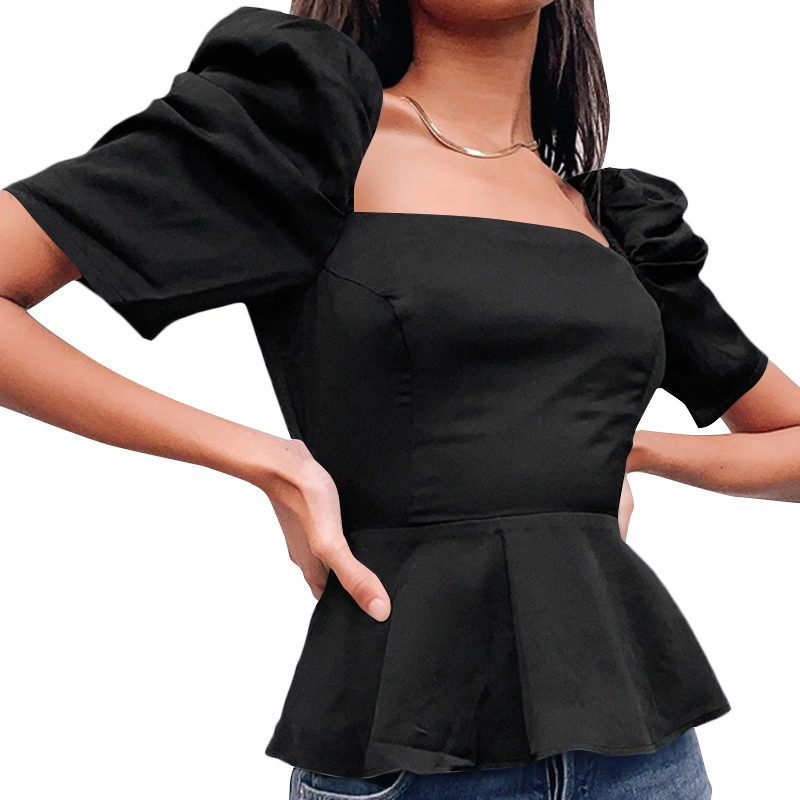 Áo Kiểu Cổ Vuông Tay Phồng Phối Bèo Plus Size Thanh Lịch Cho Nữ