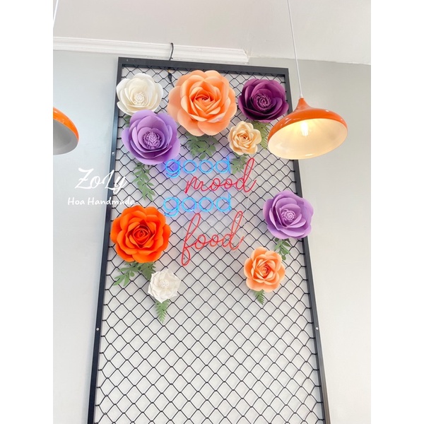 Giấy mỹ thuật A0 gấp quạt làm hoa backdrop, hoa khổng lồ màu tím