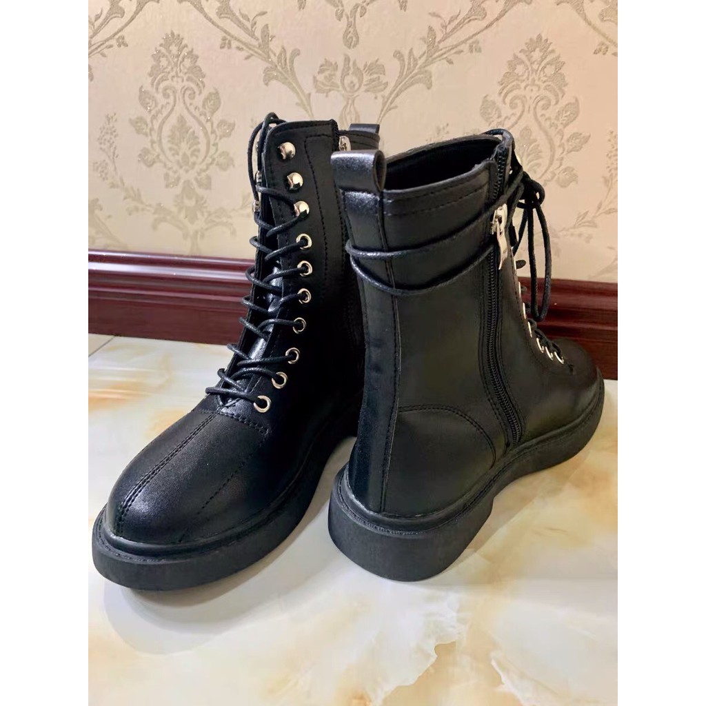 Giày Bốt Martins Nữ Boots Cao Cổ Da Mềm Đế Bằng Khóa Kéo Cạnh (Tặng Kèm Tất) GB01 | BigBuy360 - bigbuy360.vn