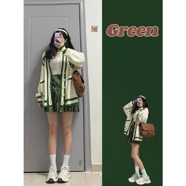 Lea - Cardigan viền xanh lá phong cách Hàn Quốc | BigBuy360 - bigbuy360.vn