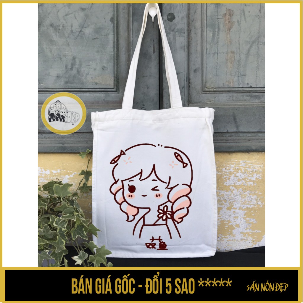 [Mã FAMAYWA giảm 10K đơn 50K] Túi vải canvas, có khóa kéo in hình cô bé, cậu bé CUTE - Săn Nón Đẹpp