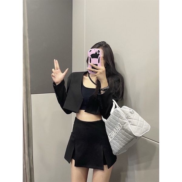 (SẴN) TKLIHN Set váy VEST ulzzang CROPTOP áo khoác BLAZER dài tay CROPTOP + chân váy body chữ A ulzzang 2021 | BigBuy360 - bigbuy360.vn