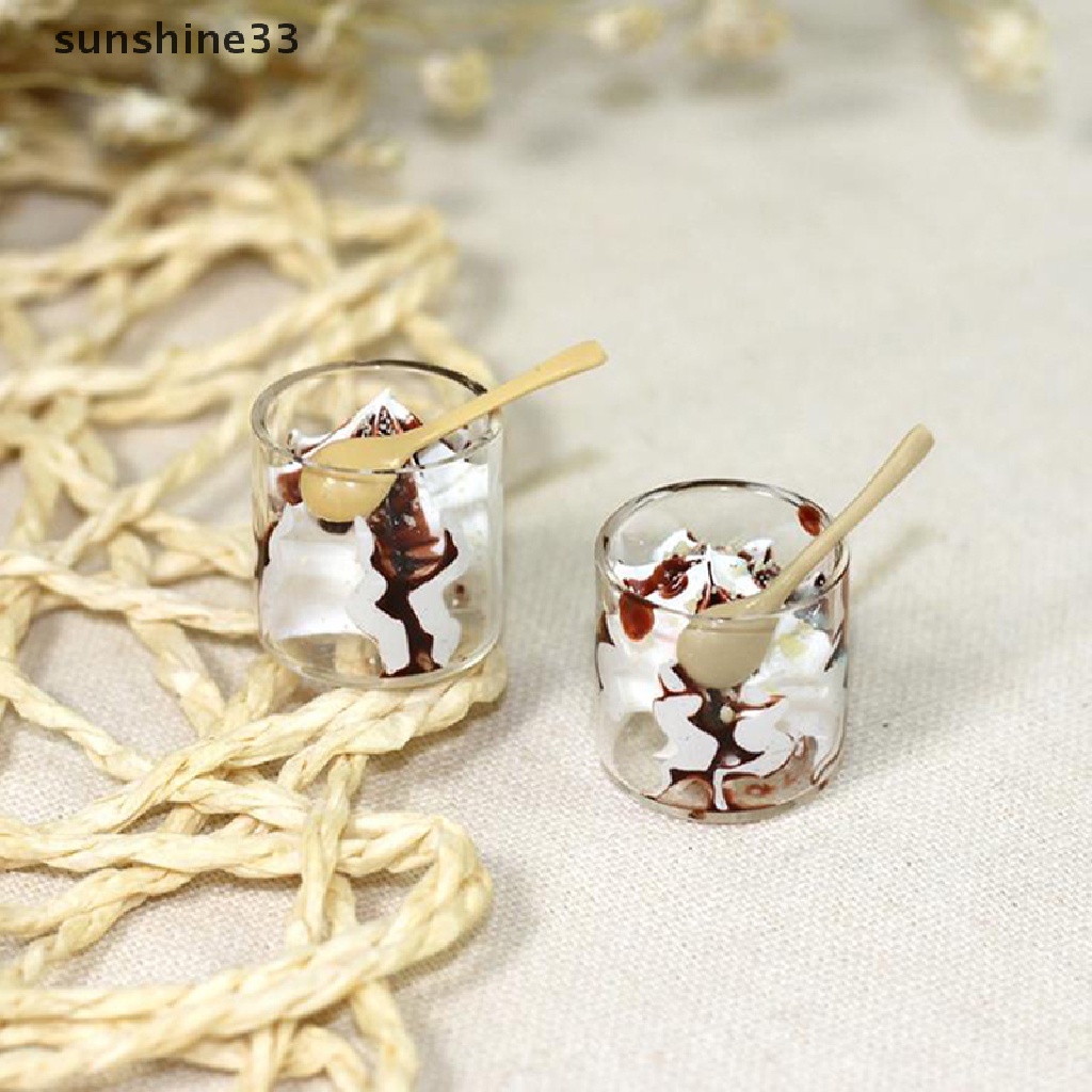 SU Dollhouse Miniature Spoon Ice Cream Cups Set Model Mini Food Doll Accessories n