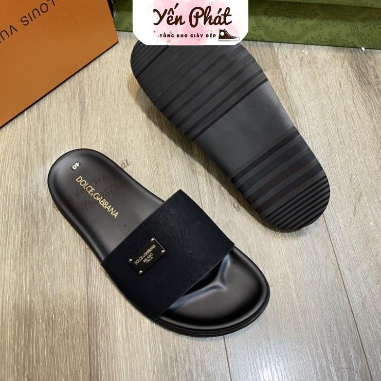 Dép Nam Dolce &amp; Gabbana Mác [Dép Quai Ngang Nam] Da Màu Đen Gầm Đế Cao Su Có Bảo Hành.