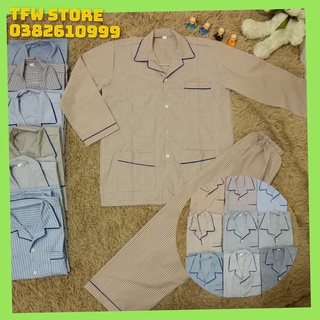 [Chất cotton] Bộ nam trung niên kẻ ô,sọc pijama (dài tay) bộ ngủ, bộ mặc nhà cho ông, cho bố hàng VN