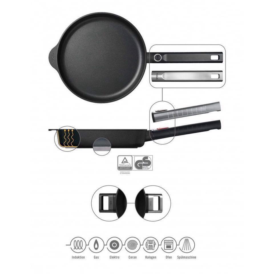 🇩🇪 Chảo gang đế bằng chống dính Woll DIAMOND XR LOGIC 24-28cm Hàng chính hãng 🇩🇪